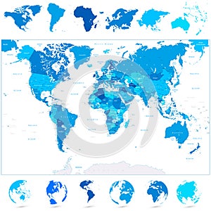 Blue World Map and continents