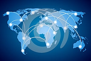 Blue World Map, continents of the planet, globalization, world communications, Social Network - vector