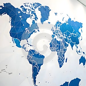 Blue world map made of polygons isolated on white background