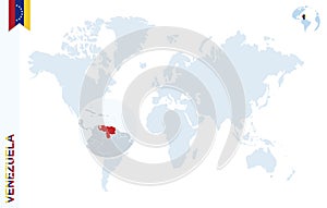 Blue world map with magnifying on Venezuela