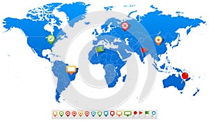 Blue World Map and navigation icons - illustration