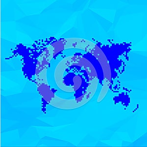 Blue World Map In Pixels.