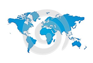 Blue world map silhouette with clipping path