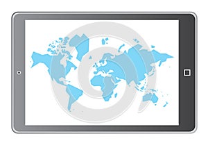 Blue world map in tablet