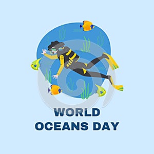 Blue World Oceans Day Illustration Instagram post