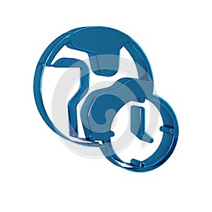 Blue World time icon isolated on transparent background.
