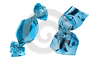 Blue wrapped candy isolated on a white background