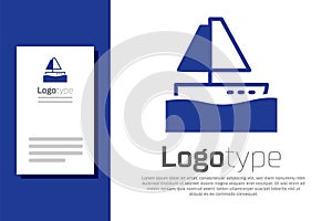 Blue Yacht sailboat or sailing ship icon isolated on white background. Sail boat marine cruise travel. Logo design