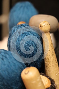 Blue yarn mallets and drumsticks