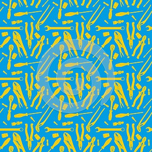 Blue and Yellos seamless pattern of tools