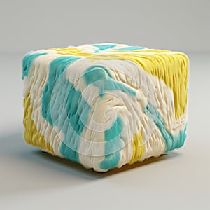 Blue And Yellow 3d Printed Cushion With Brushwork Texture