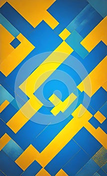 Blue yellow abstract background with light lines and geometric diagonal stripes and color paper geometry composition background