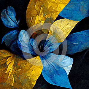 Blue and yellow abstract flower Illustration for prints, wall art, cover and invitation. Watercolor art background