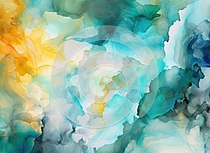 Blue and yellow abstract watercolor background