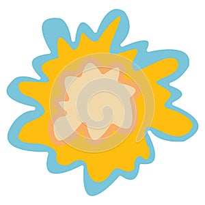 blue and yellow asterisk footnote icon. Cartoon asterisk sign. Flat icon of asterisk. Vector illustration. photo