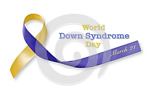 Blue yellow awareness ribbon bow isolated on white background  with clipping path World down syndrome day WDSD March 21