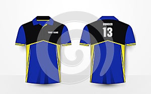 Blue, yellow and black sport football kits, jersey, t-shirt design template photo