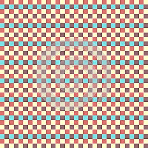 Blue Yellow Burgundy Scarlet Seamless Small French Checkered Pattern. Little Colorful Fabric Check Pattern Background. Classic