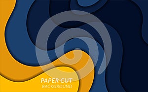 Blue and yellow color paper cut background