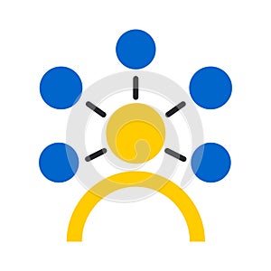 Blue and yellow color people icon on white background in communication. Referral program for websites, applications