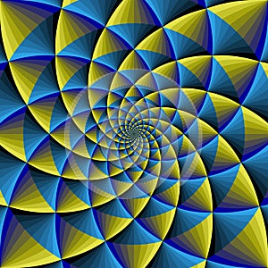 Blue and yellow colors optical illusion effect. Psychedelic abstract background