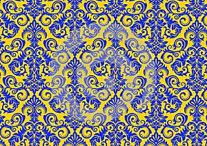 Blue yellow Damask seamless pattern background
