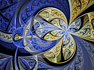Blue and yellow fractal flower or butterfly
