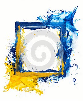 Blue and yellow frame, isolated white background