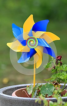 Blue and Yellow Garden windmill Childrens toy
