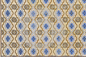 Portuguese Blue and Yellow Glazed Tiles, Textures, Craft photo