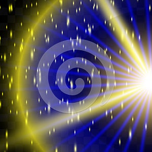 Blue-yellow glowing circle of light burst, explosion on a transparent background