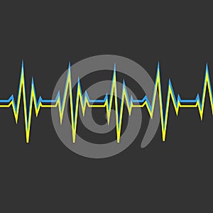 Blue and yellow Heart pulse monitor with signal. Heart beat icon. Cardiogram in Ukraine national flag colors on dark