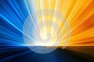 Blue and yellow light rays create dynamic abstract background