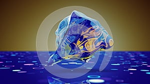 Blue yellow liquid shape abstract 3D rendering