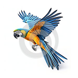 Blue and yellow macaw isolated on white background, created with generative AI