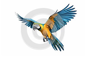 A Blue-and-yellow macaw isolated on white background. Generate Ai