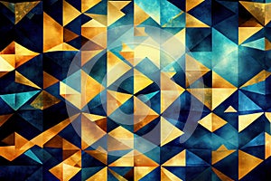 Blue and yellow mosaic pattern, geometric shapes abstract background