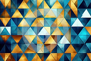 Blue and yellow mosaic pattern, geometric shapes abstract background