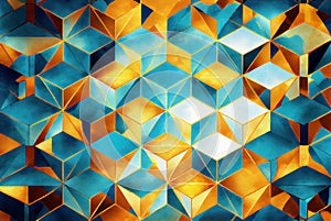 Blue and yellow mosaic pattern, geometric shapes abstract background