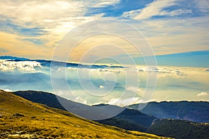 Blue and yellow mountanins