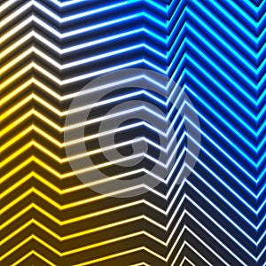 Blue yellow neon curved lines refraction background