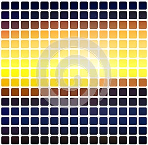 Blue yellow orange black rounded mosaic background over white sq