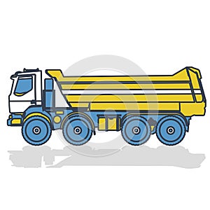 Blue yellow outline heavy truck on white