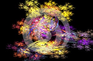 Blue yellow pink fractal background. Fantasy fractal texture. Digital art. 3D rendering. Computer generated image
