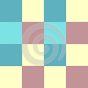 Blue Yellow Plum Teal Large Seamless French Checkered Pattern. Big Colorful Fabric Check Pattern Background. Classic Checker