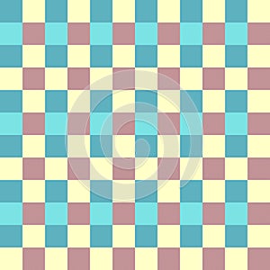 Blue Yellow Plum Teal Seamless French Checkered Pattern. Colorful Fabric Check Pattern Background. Classic Checker Pattern Design