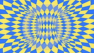 Blue and yellow psychedelic optical illusion. Abstract hypnotic background.