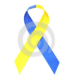 Blue-and-yellow ribbon isolated on white