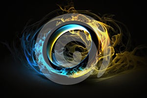 blue yellow ring burst fumetti on black background 3d render digital illustration photo