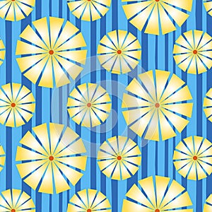 Blue yellow seamless pattern, gradient petal chamomile daisy flower blossom, illustration background